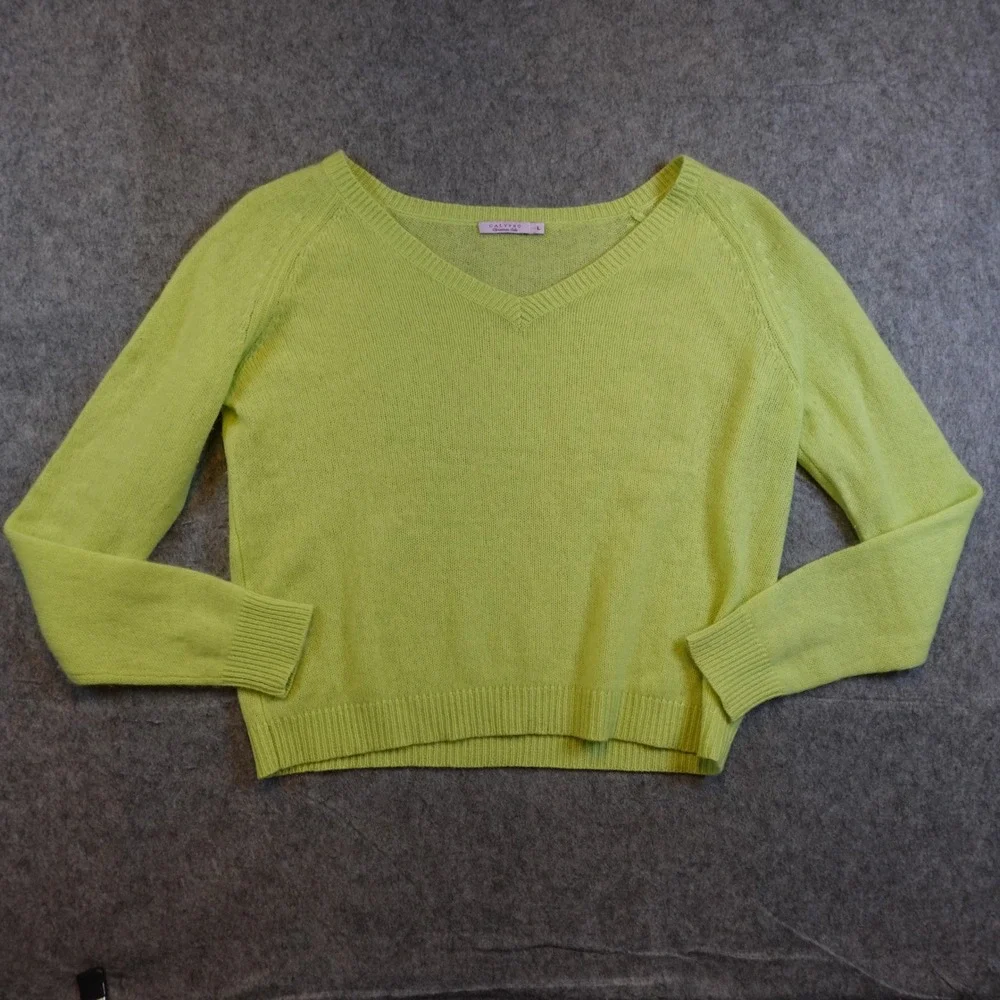 Calypso‎ Sweater Women Large Green Cashmere VNeck Long Sleeve Knit Pullover Soft